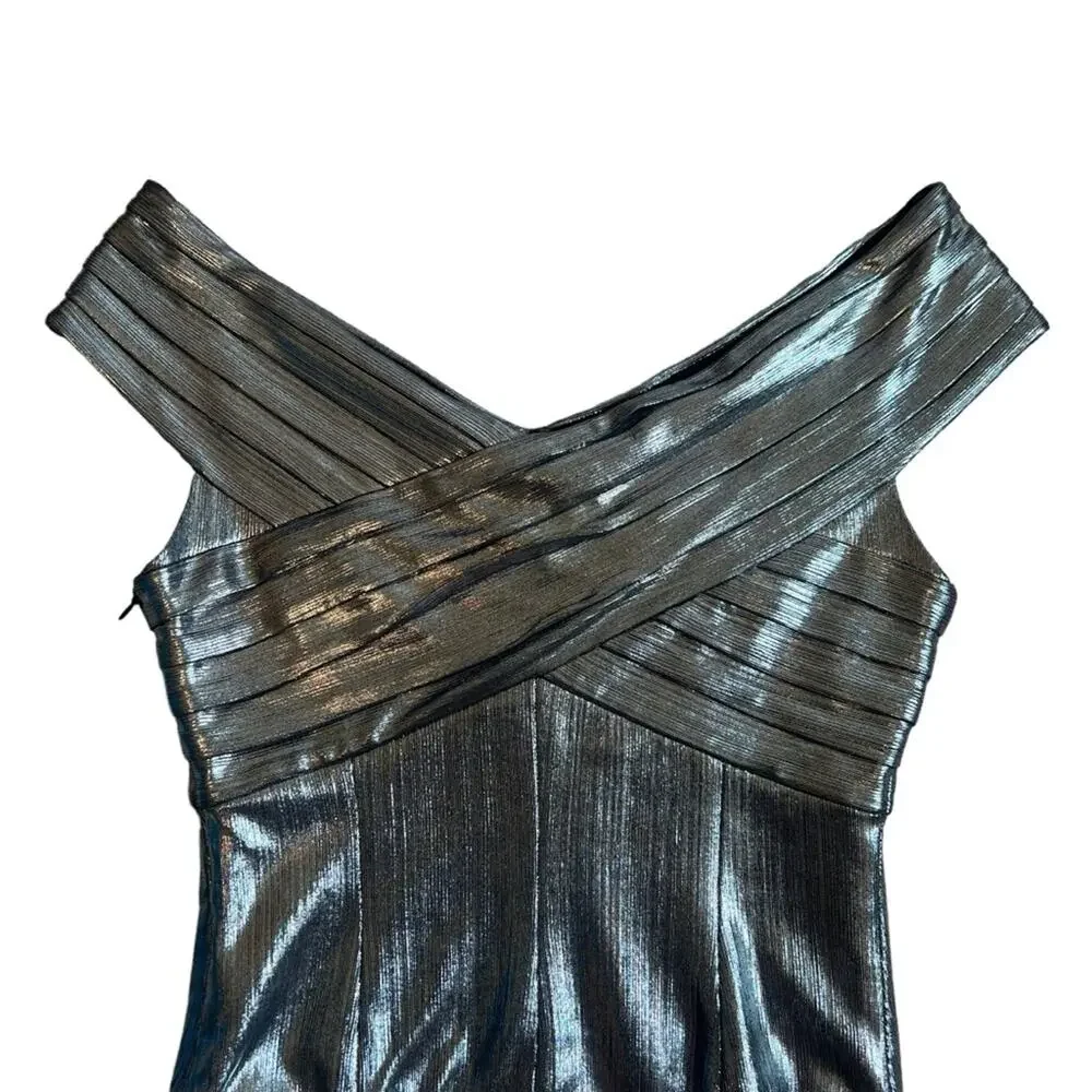 Retrofete Rowan Women’s Pleated Silver Chrome Off The Shoulder Bodysuit Size XS - Picture 8 of 14